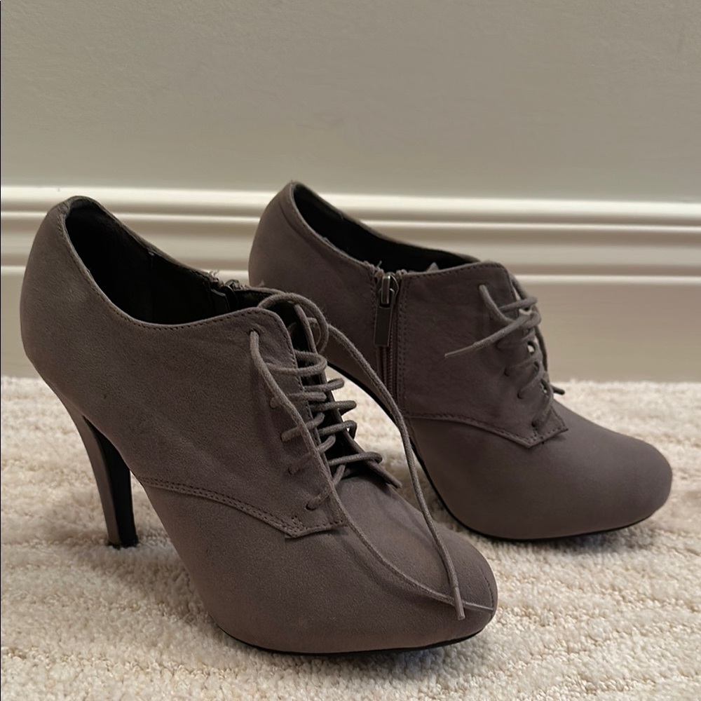 Gray Lace-Up Ankle Boots
